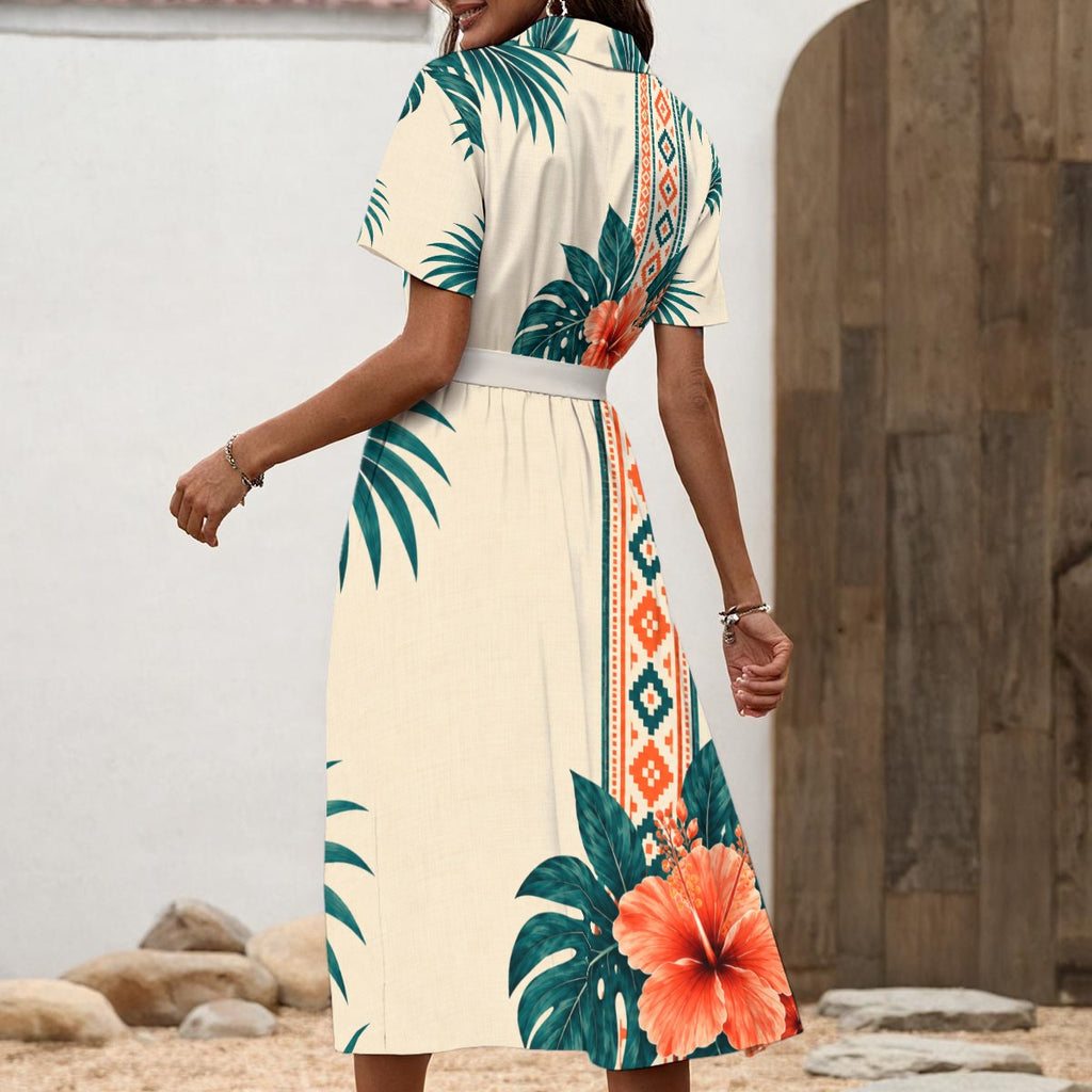 SUMAT Waray-Inspired Tropical Shirt Dress with Waist Tie