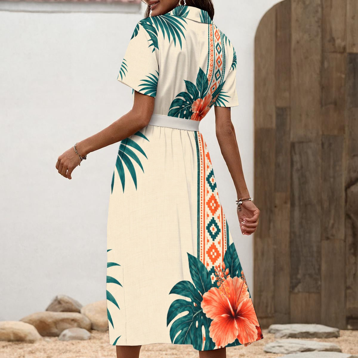 SUMAT Waray-Inspired Tropical Shirt Dress with Waist Tie
